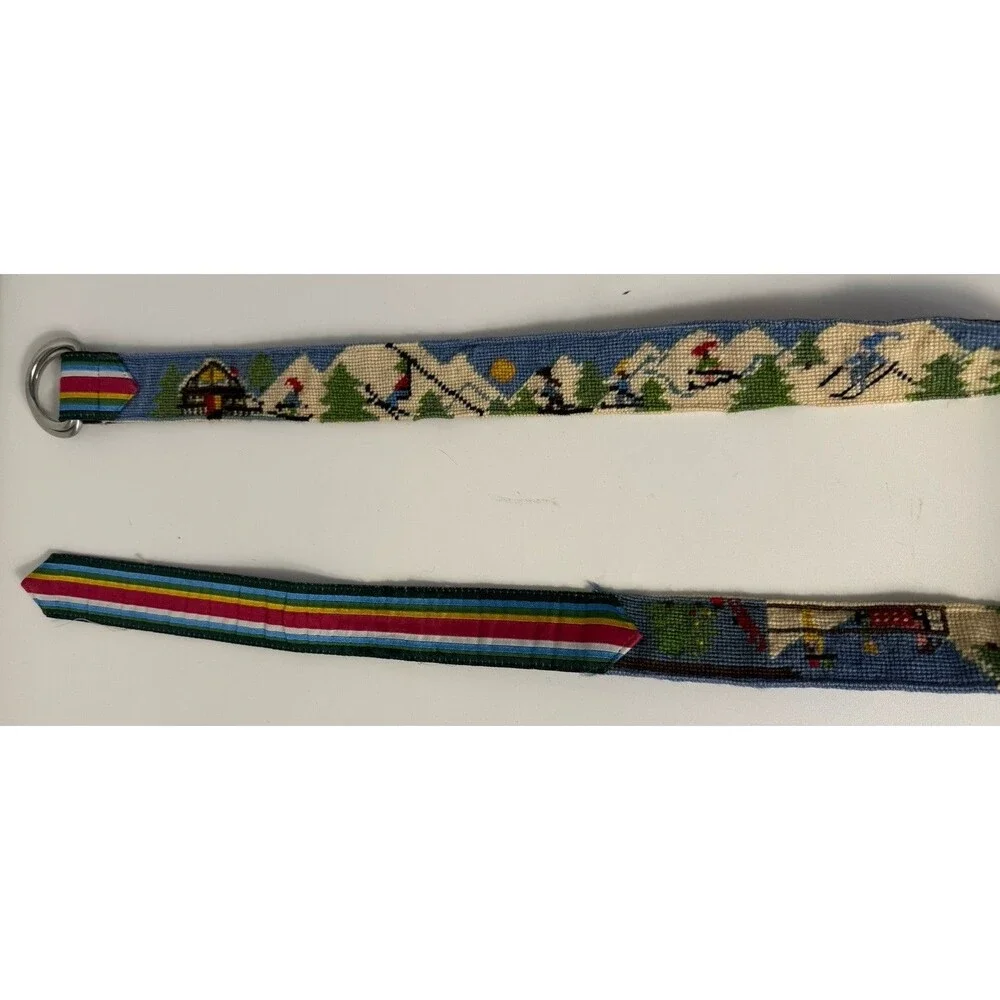 Vtg  LL Bean Needlepoint Belt Alpine Apres Ski CabinCore Women D Ring M